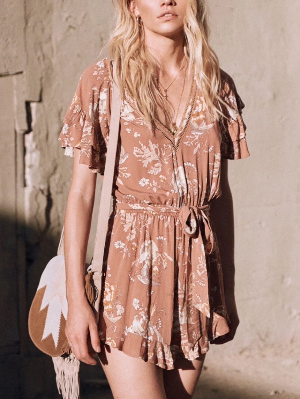 Spell & The Gypsy Rosa Romper | Camel | Size XS